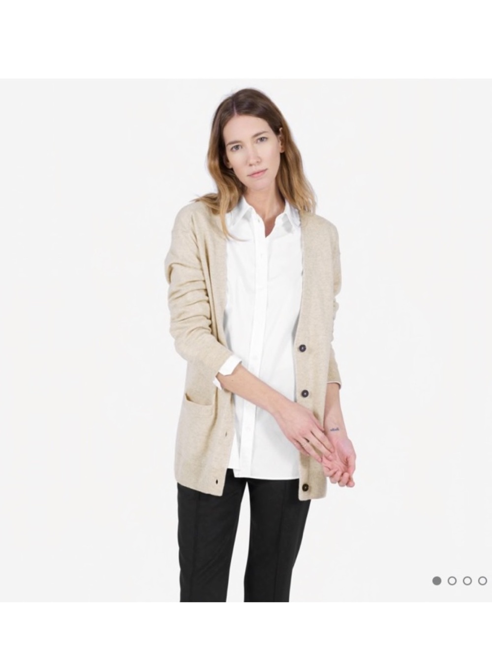 Everlane The Cashmere Cardigan small Oatmeal cream beige boyfriend quiet luxury